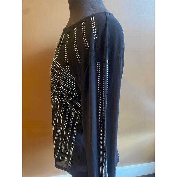 Women's Plus 3X Embellished Top Blouse Black Silver GUC Transparent - Picture 5 of 5